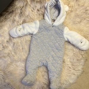 Cotton and fleece onesie with bear ears on hood
